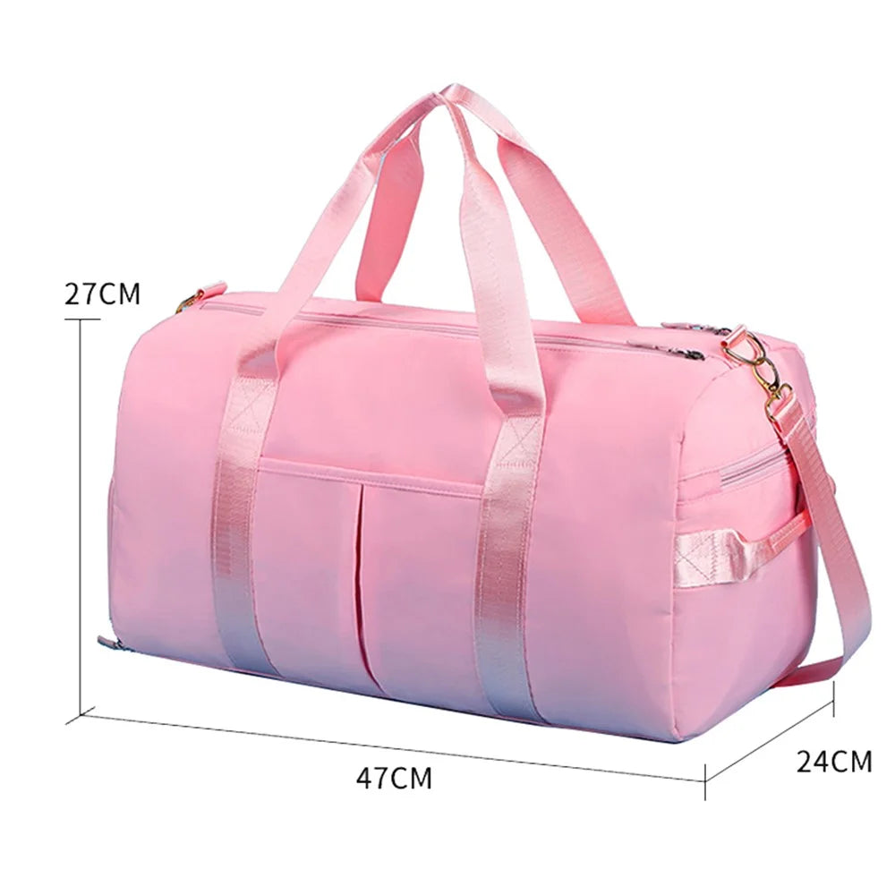 Large Capacity Travel Bag Sports Duffel Bag Waterproof Luggage Bag with Shoes Compartment - Pink - 4