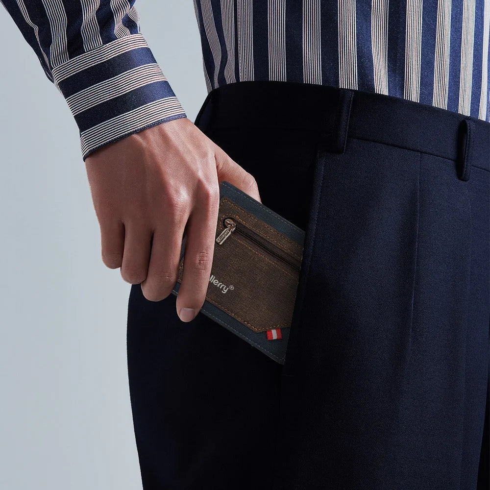 BAELLERRY D9199 Zipper Design Contrast Color Men Short Wallet PU Leather Cards Cash Carrying Bag - Blue - 5