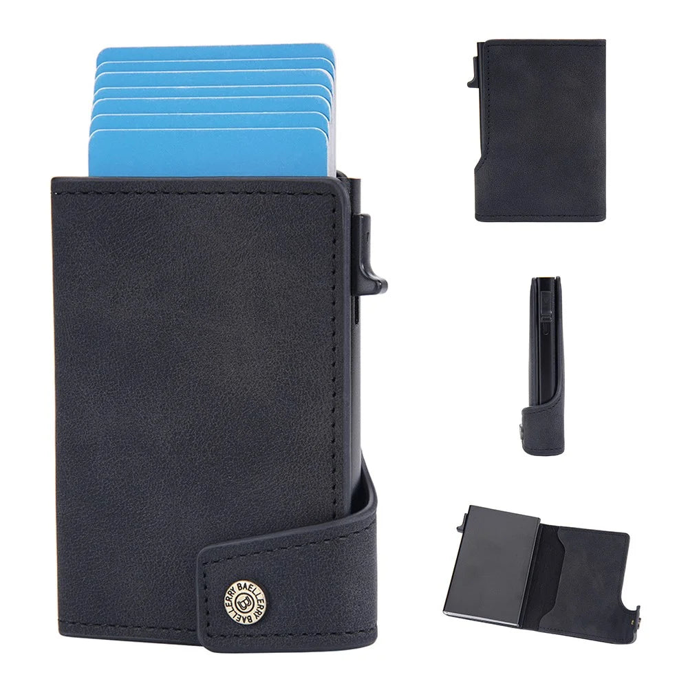 BAELLERRY K9304 Retro Style PU Leather Card Container Magnetic Card Holder Slim Wallet Pouch - Black - 1