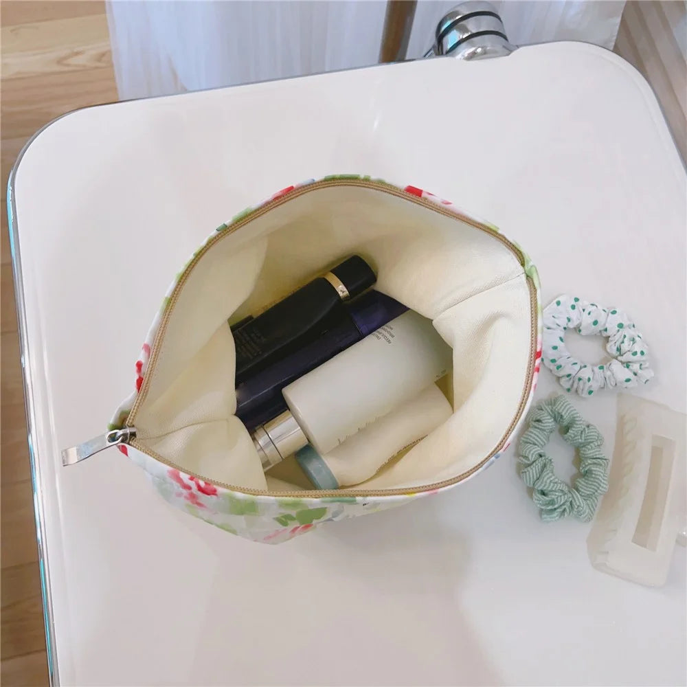 Canvas Clutch Bag Flower Pattern Travel Toiletry Cosmetic Storage Bag - Yellow Orange Flower - 3