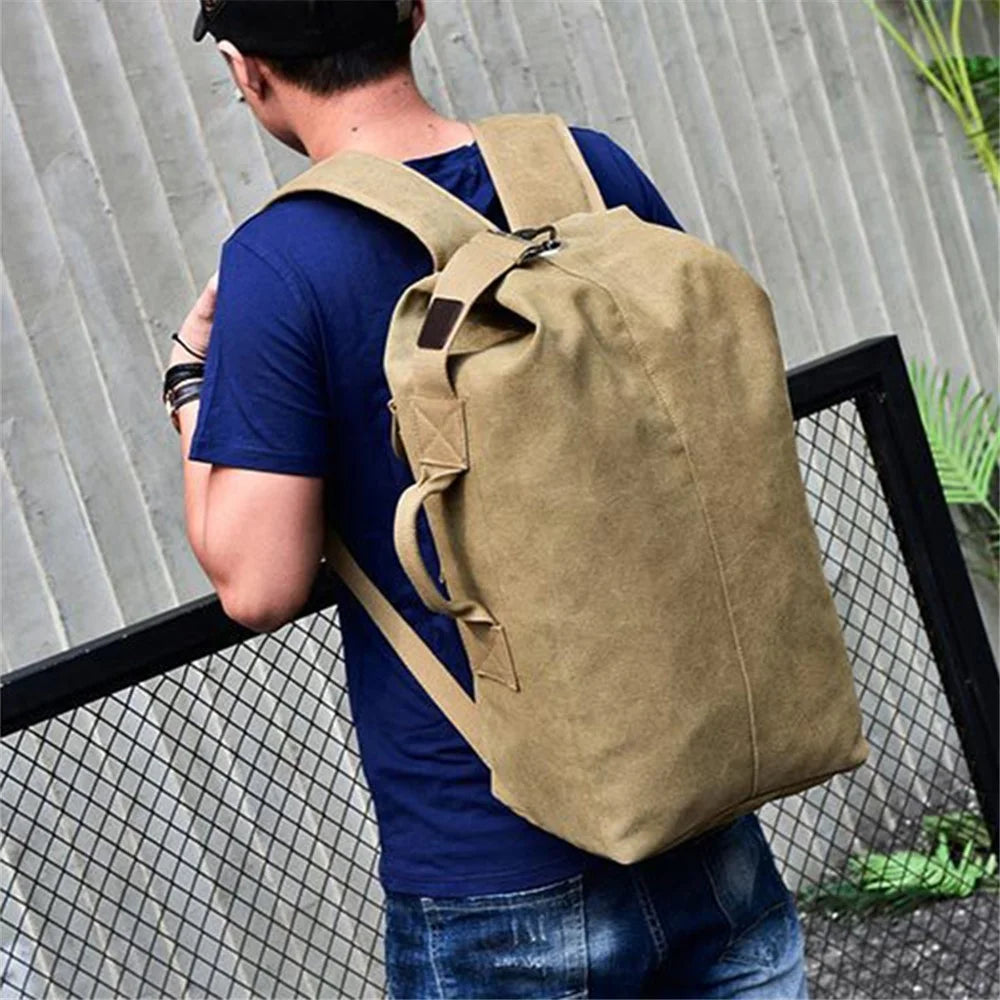 Hiking Camping Rucksack Canvas Travel Backpack Laptop Shoulders Bag, Size: S - Khaki - 3