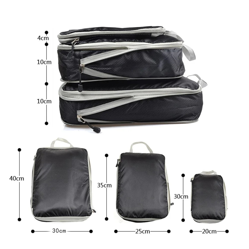 3Pcs / Set Travel Packing Cubes Organizers Pouches 3 Sizes Nylon Toiletry Bags Kit for Women, Men - Black - 4