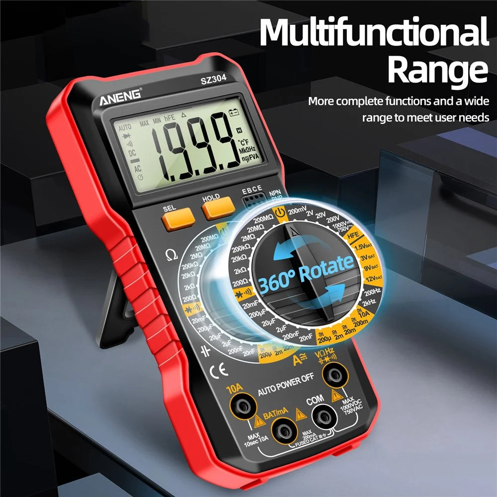 ANENG SZ304 High Precision Digital Display Meter Professional Portable Multimeter with Stand - Red - 6