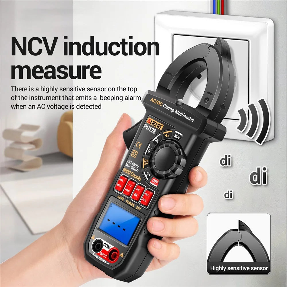 ANENG PN128 AC / DC Clamp Current Multimeter 4000 Count NCV Induction Measure Pliers Tester with Flashlight - Black - 7