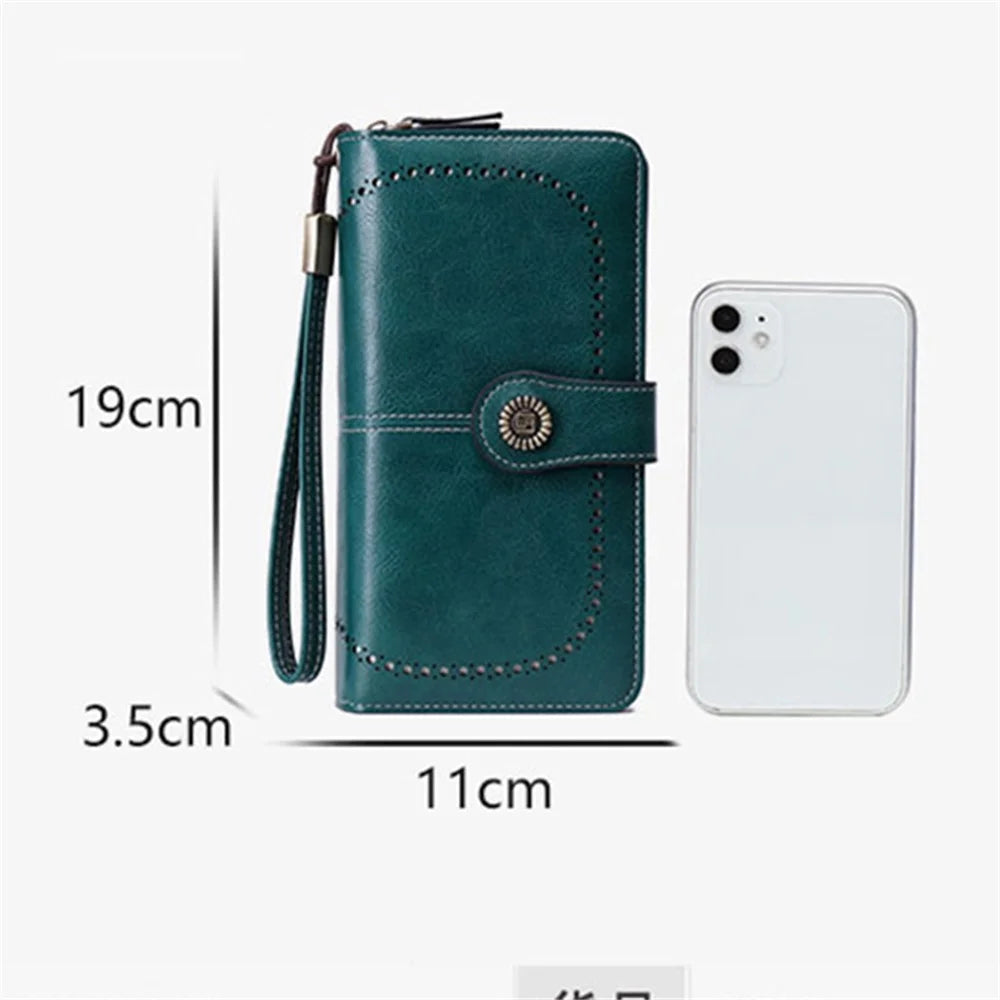 CHARM INFINITE Waxy PU Leather RFID Blocking Long Wallet Cellphone Purse with Wrist Strap - Peacock Blue - 7