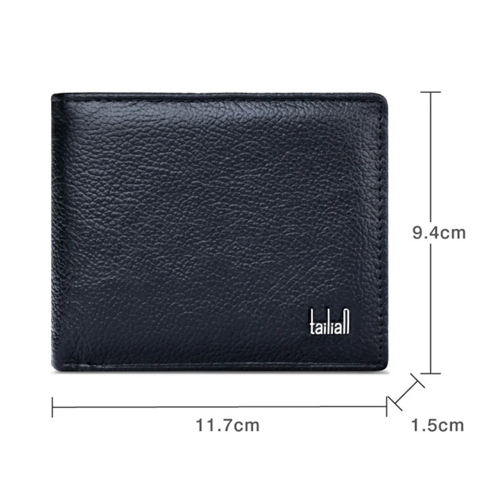 TAILIAN T123-H33-BE Business Men Multiple Card Slots Cowhide Leather Short Wallet - Black - 7