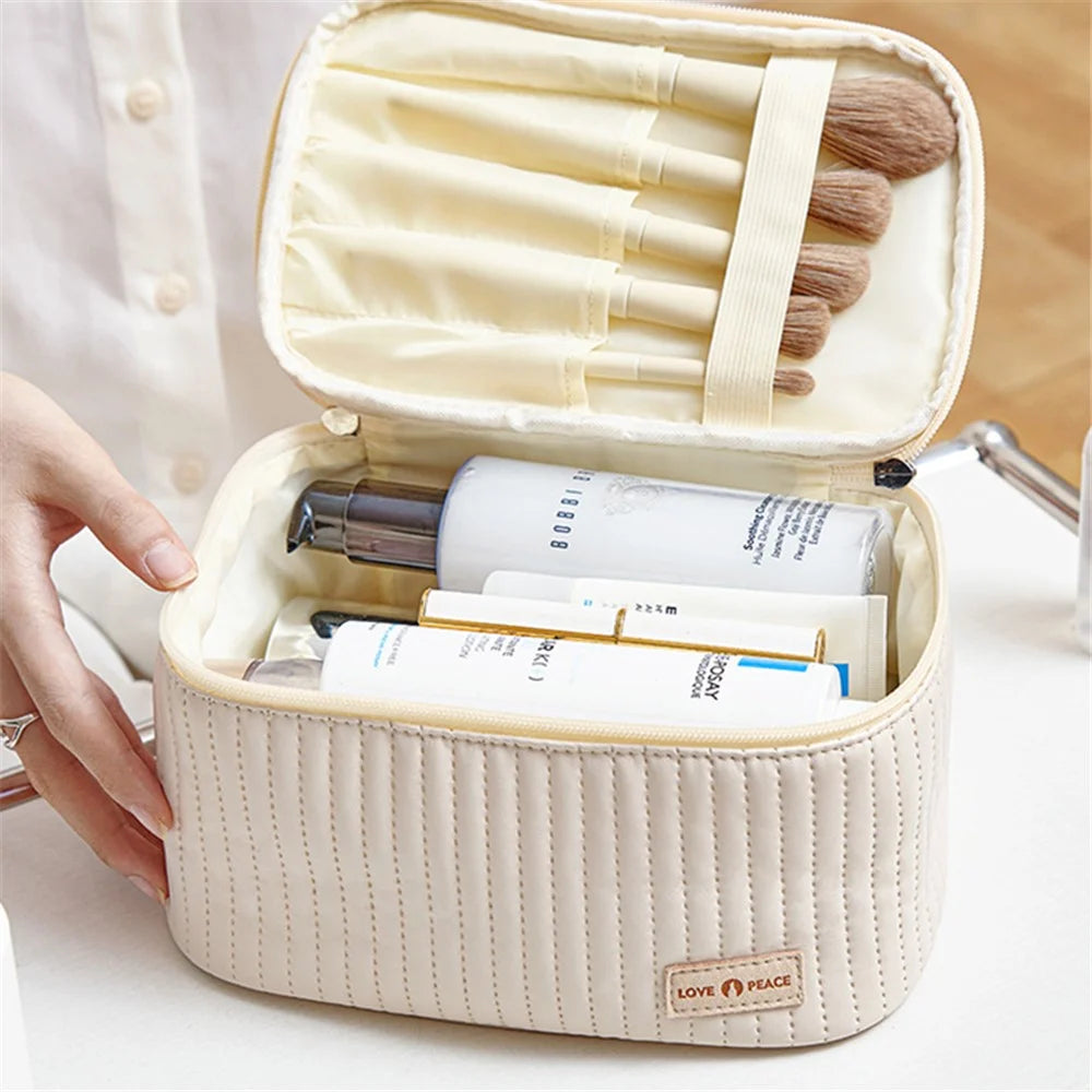 Wide Opening Cosmetic Brush Lotion Liquid Storage Pouch Portable PU Leather Makeup Organization Bag Travel Toiletry Storage Pouch - Pink - 2