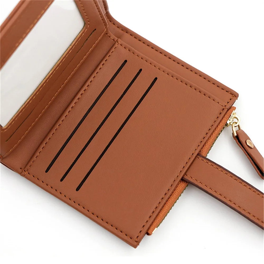 R433-15 Multiple Card Slots Women Stone Texture PU Leather Bi-fold Short Wallet Zipper Pocket Cash Storage Bag - Brown - 3