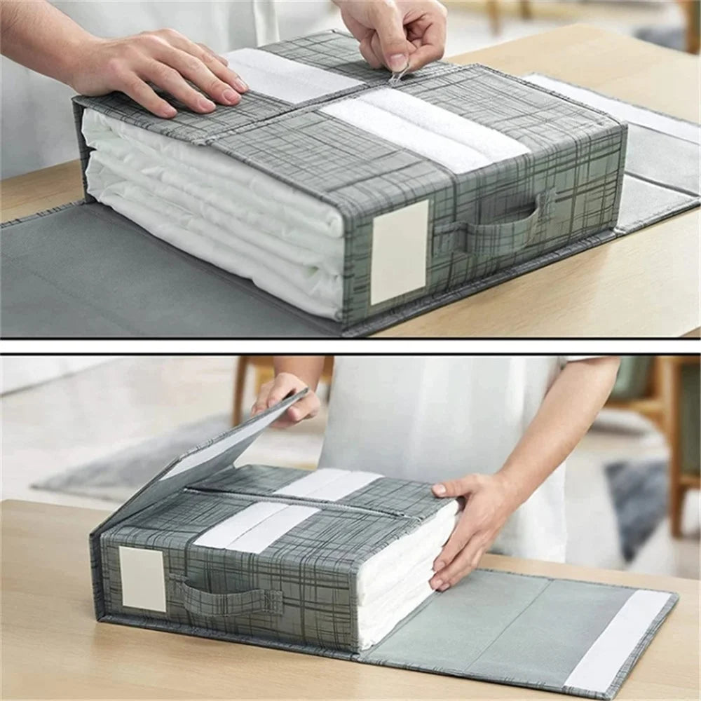 Under Bed Storage Box Oxford Cloth Foldable Clothes Blanket Organiser Handbag - Grey+Lines - 2