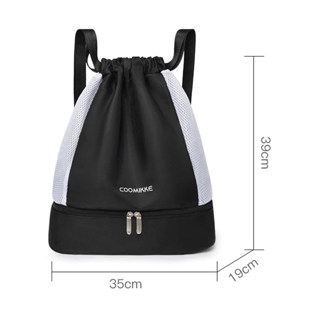 Oxford Cloth Sports Drawstring Backpack Fitness Yoga Shoes Clothes Storage Backpack - Black - 5