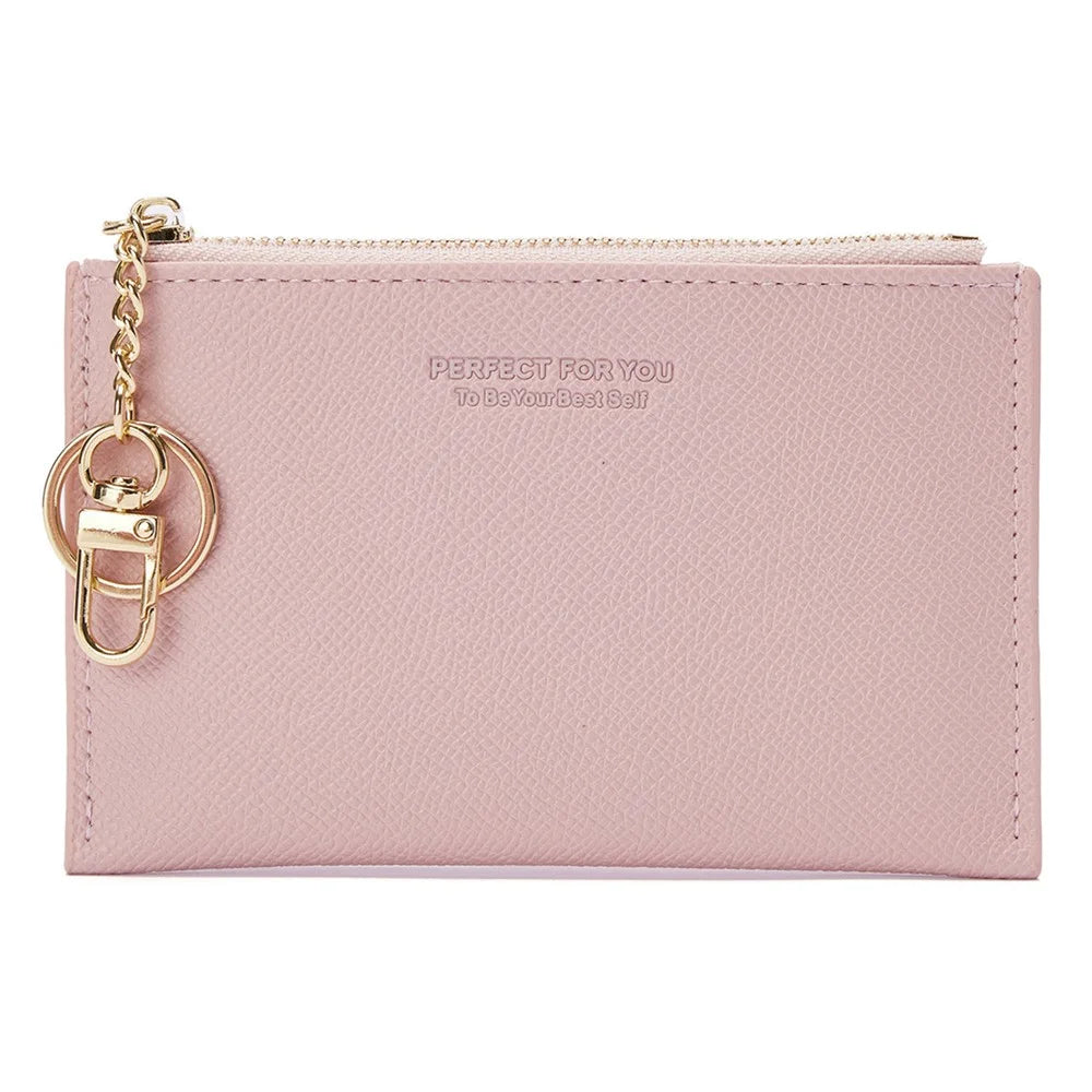 PERFECT FOR YOU 6313-006 PU Leather Women Small Wallet Card Holder Zipper Coin Purse - Pink - 1