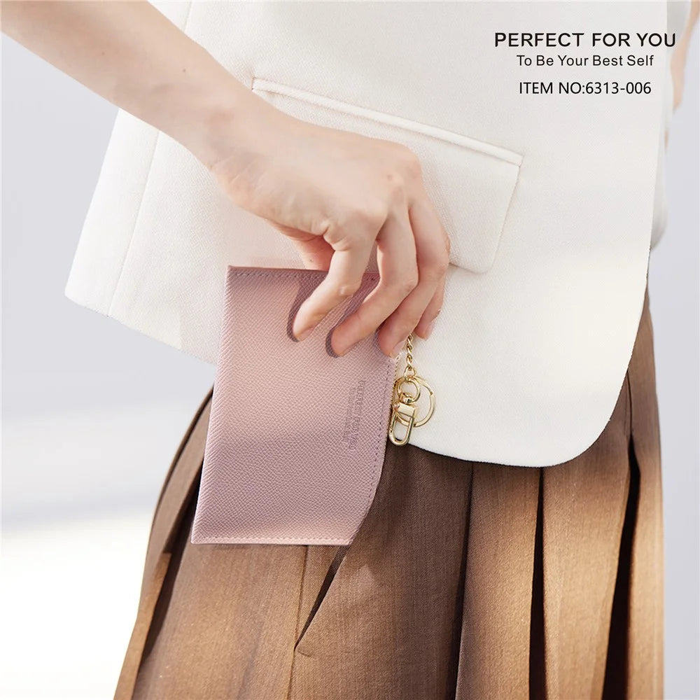 PERFECT FOR YOU 6313-006 PU Leather Women Small Wallet Card Holder Zipper Coin Purse - Pink - 7