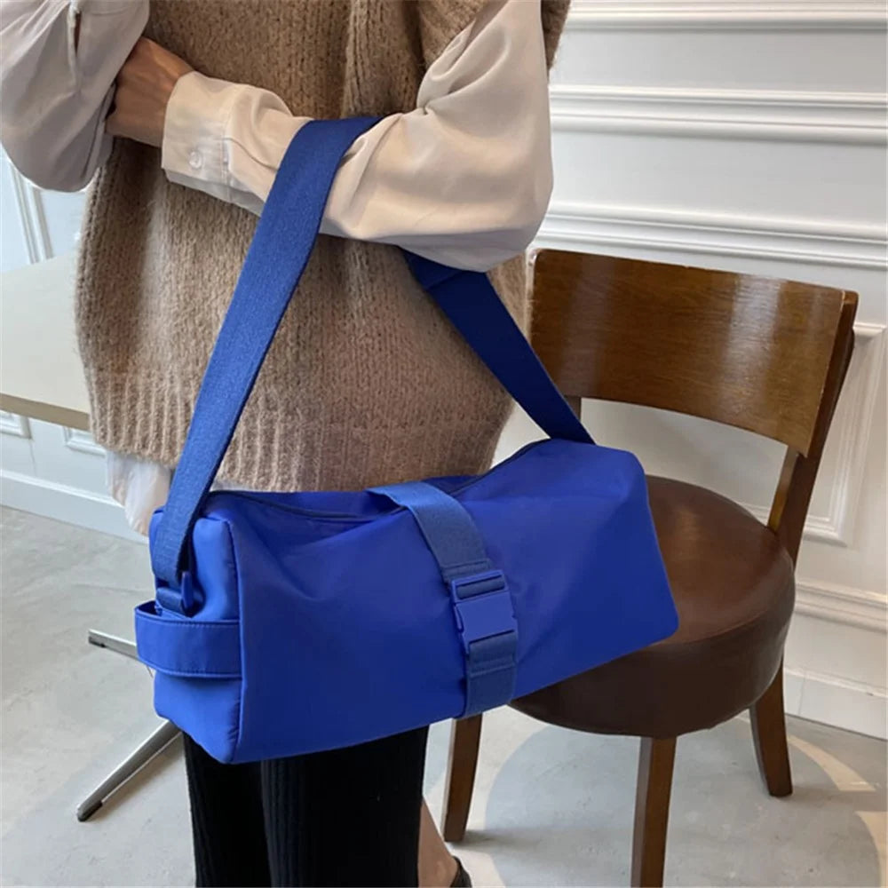 Nylon Sports Gym Bag Duffle Bag Weekend Overnight Shoulder Bag Handbag - Blue - 2