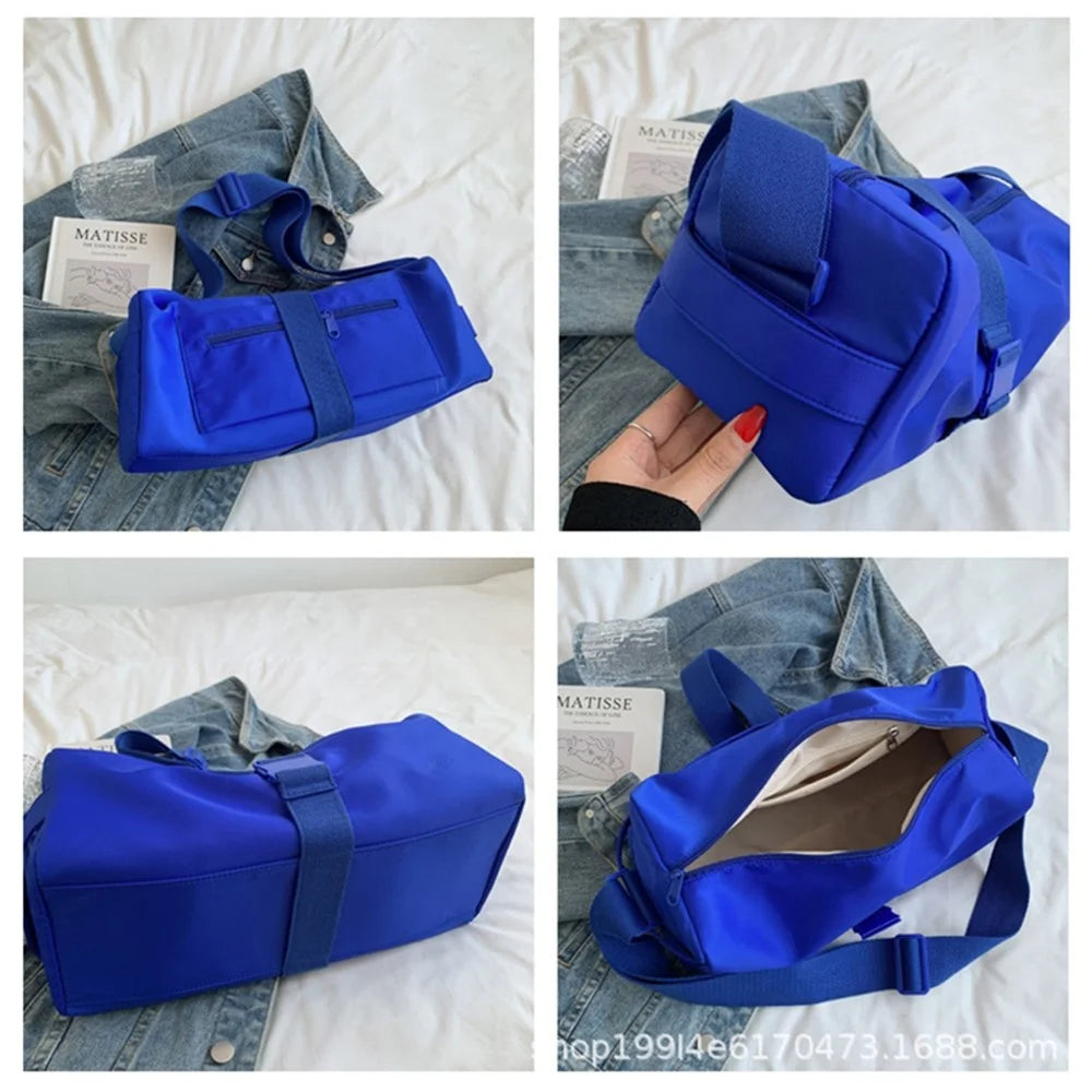 Nylon Sports Gym Bag Duffle Bag Weekend Overnight Shoulder Bag Handbag - Blue - 4