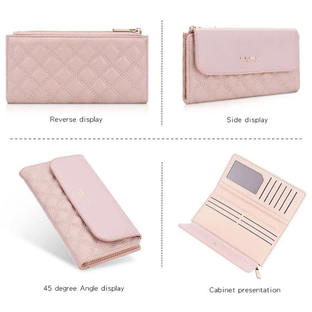 BAELLERRY N2403 Long Wallet PU Leather Cell Phone Pouch Bag Women's Clutch Purse Handbag - Pink - 5