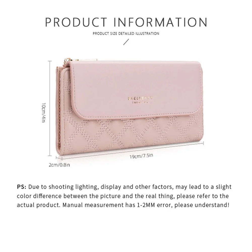 BAELLERRY N2403 Long Wallet PU Leather Cell Phone Pouch Bag Women's Clutch Purse Handbag - Pink - 6
