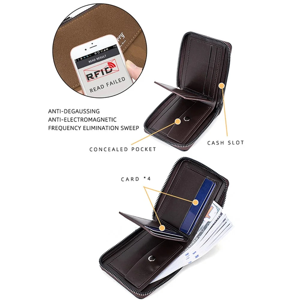 BAELLERRY D5106 Men's Retro RFID Blocking Wallet Card Holder Coin Purse Bag Zipper PU Leather Billfold - Light Brown - 3