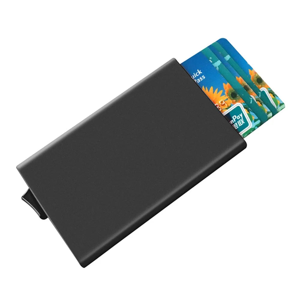 TDL006 Easy Pop-Up Card Bag RFID Blocking ID Card Case Aluminum Alloy Credit Card Holder - Black - 5