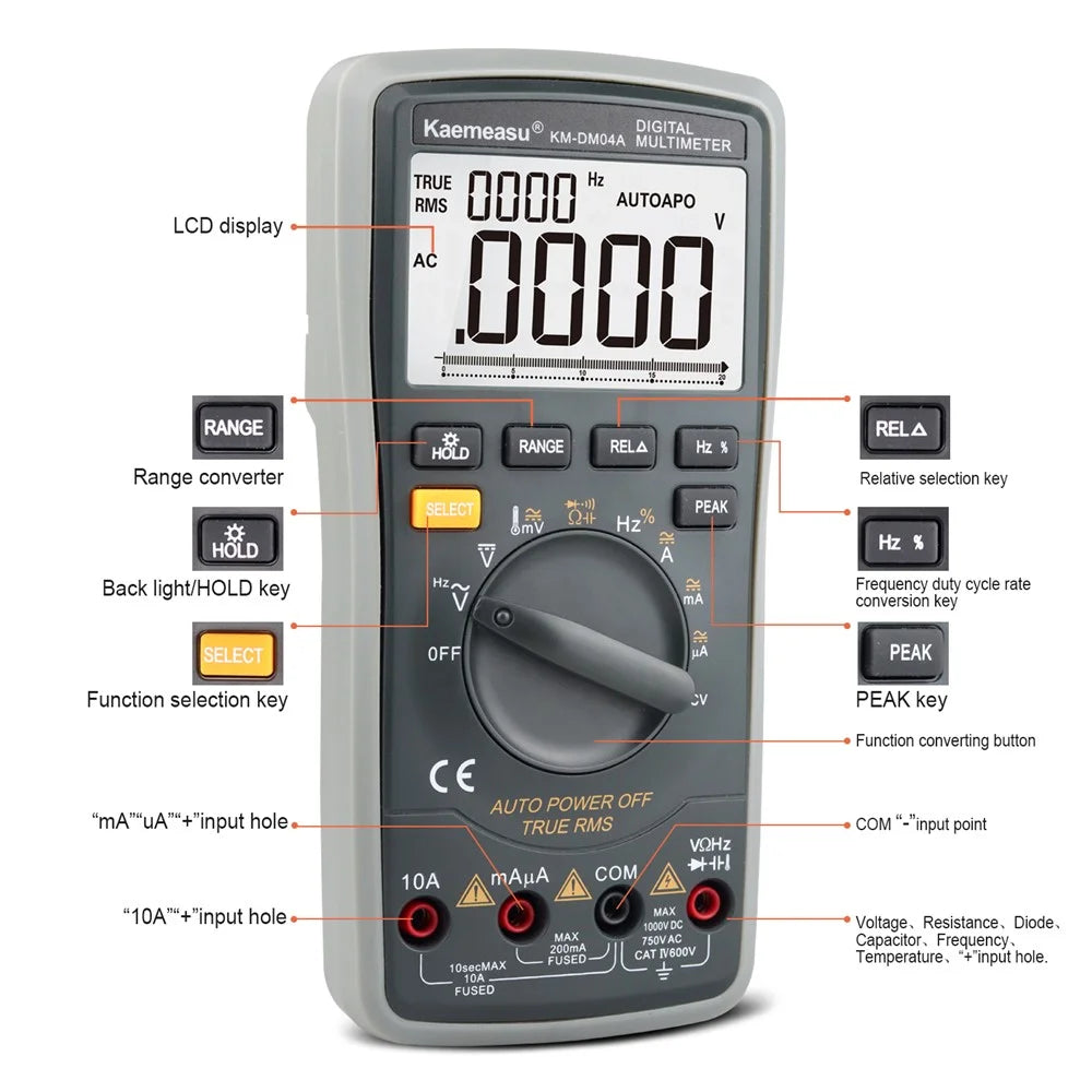 KAEMEASU KM-DM04A Auto Range High Precision Smart Multimeter 20000 Count Display AC / DC Digital Tester, without Battery - 2