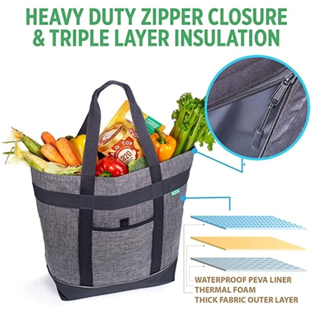Large Capacity Insulated Lunch Tote Bag Picnic Single Shoulder Cooler Bag - Light Grey - 2