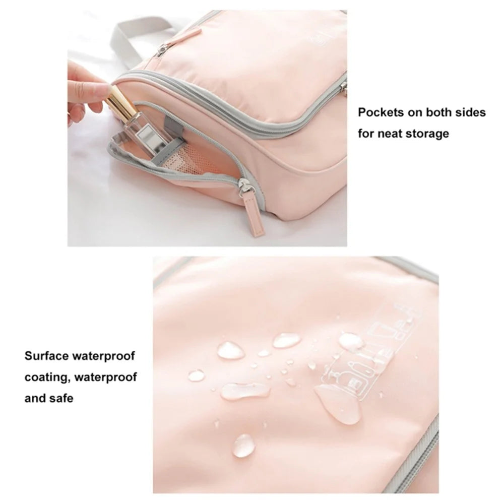 Portable Waterproof Makeup Bag Travel Cosmetics Toiletries Carrying Bag with Hanging Hook - Pink - 4