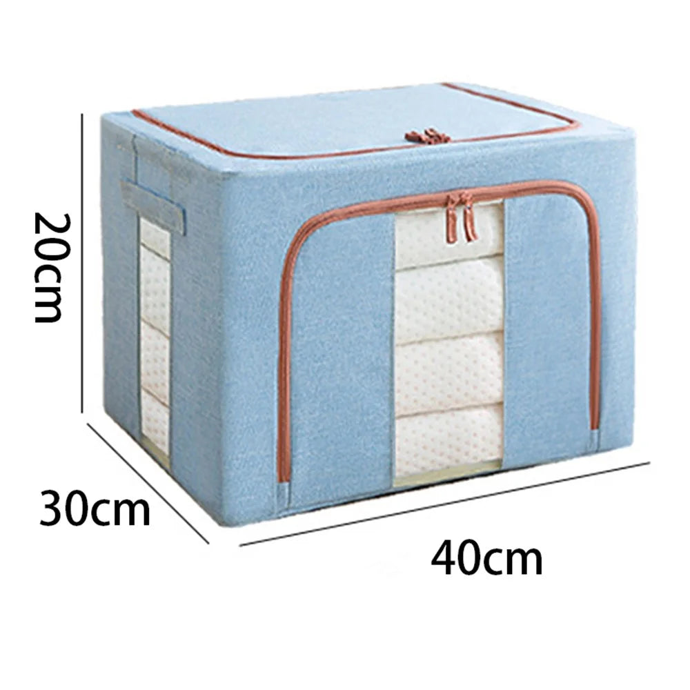 24L 40x30x20cm Linen Cloth Storage Box Foldable Clothes Bin with Dual Clear Window - Sky Blue - 4