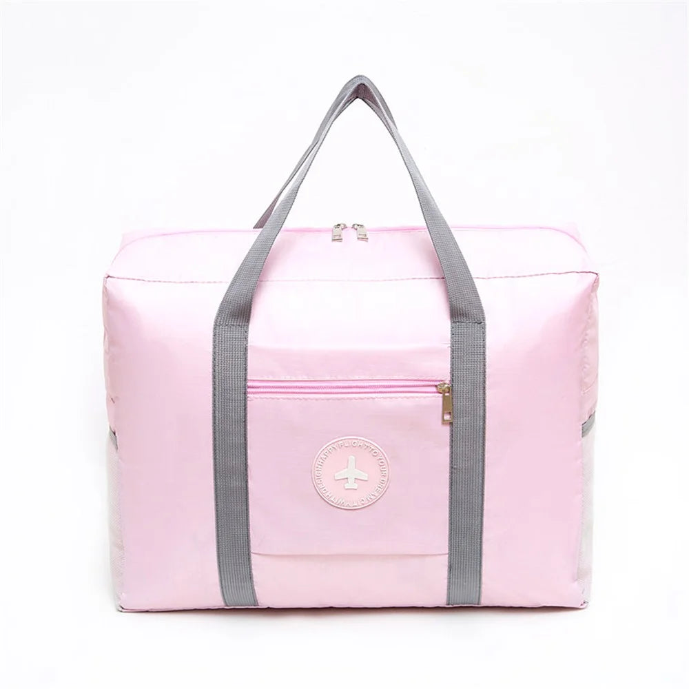 Oxford Cloth Airline Cabin Bag Foldable Travel Duffel Bag Holdall Tote Fit Suitcase - Pink - 1