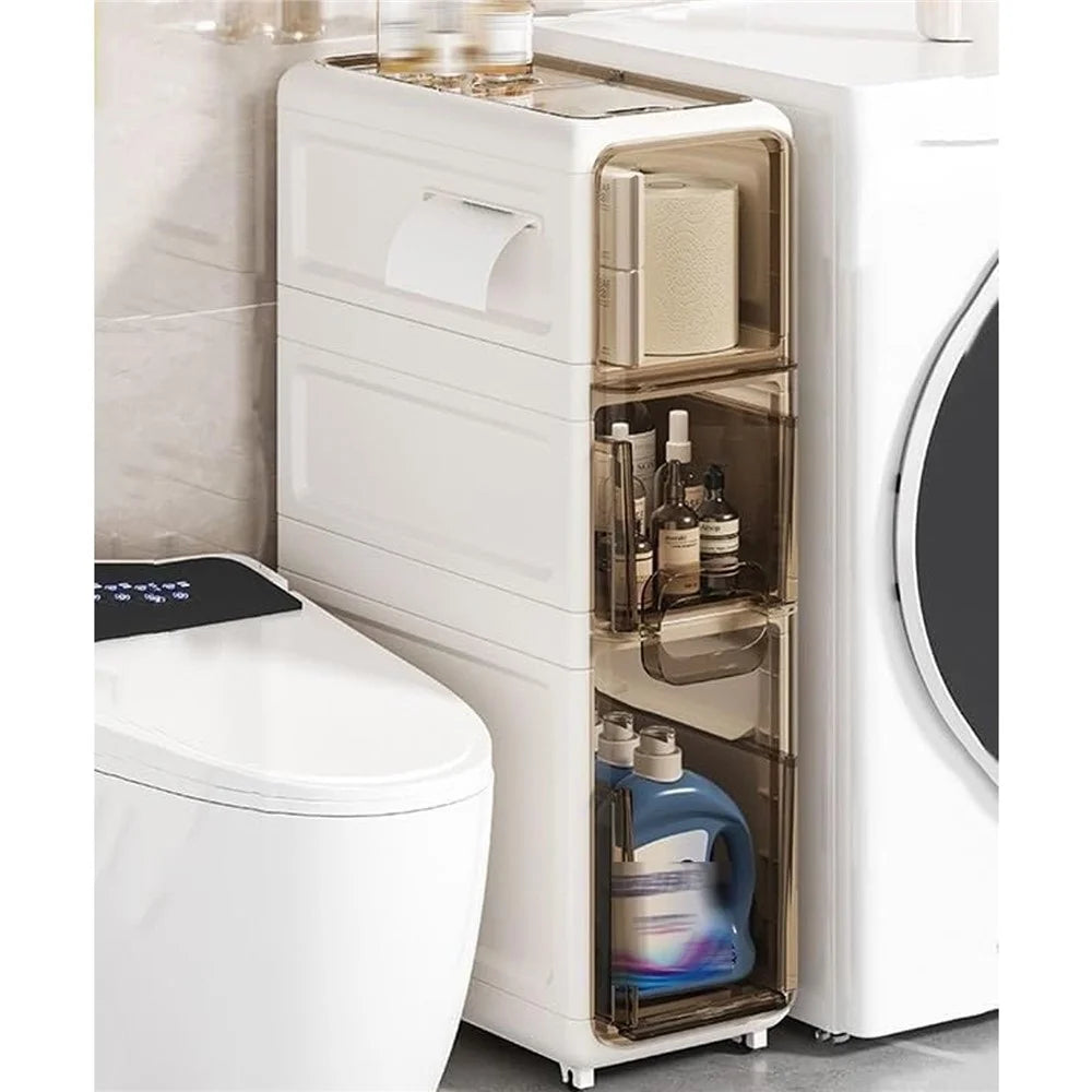 3-Tier Slim Bathroom Storage Cabinet Tissue Dispenser PP + PS Narrow Gap Organizer Shelf - 6