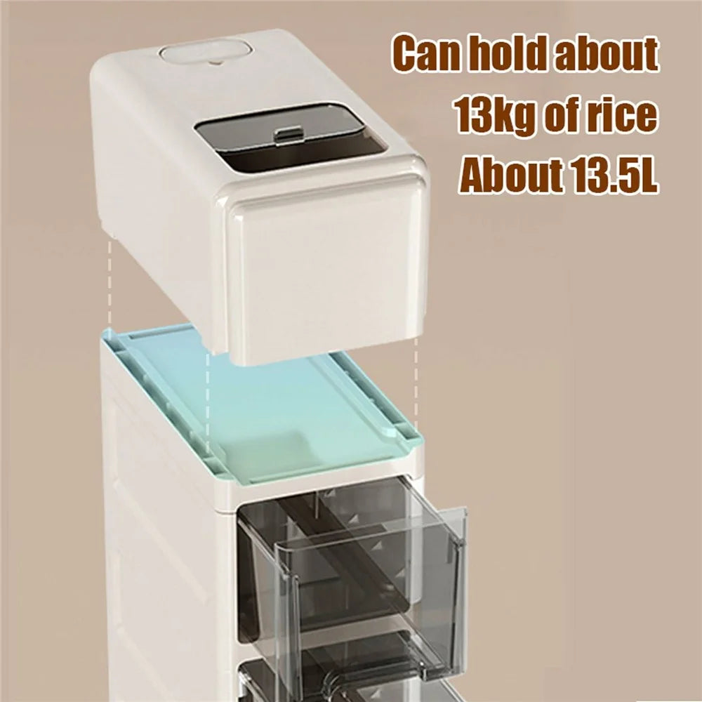 Four Layer Rice Storage Container Kitchen Slim Corner Storage Bin with Drawer (BPA Free, No FDA) - 3