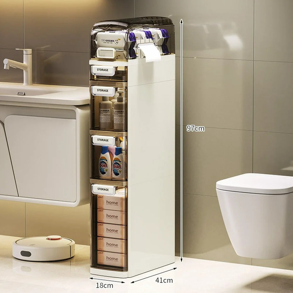 Slim Bathroom Storage Cabinet Waterproof Dustproof 5 Tier Transparent Organizer For Toilet Side - 2