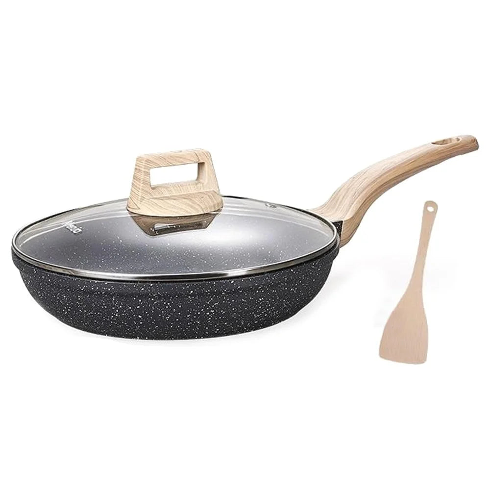 MENJO Granite Frying Pan 28cm Non Stick Skillet with Lid / Spatula for Home Cooking - 1