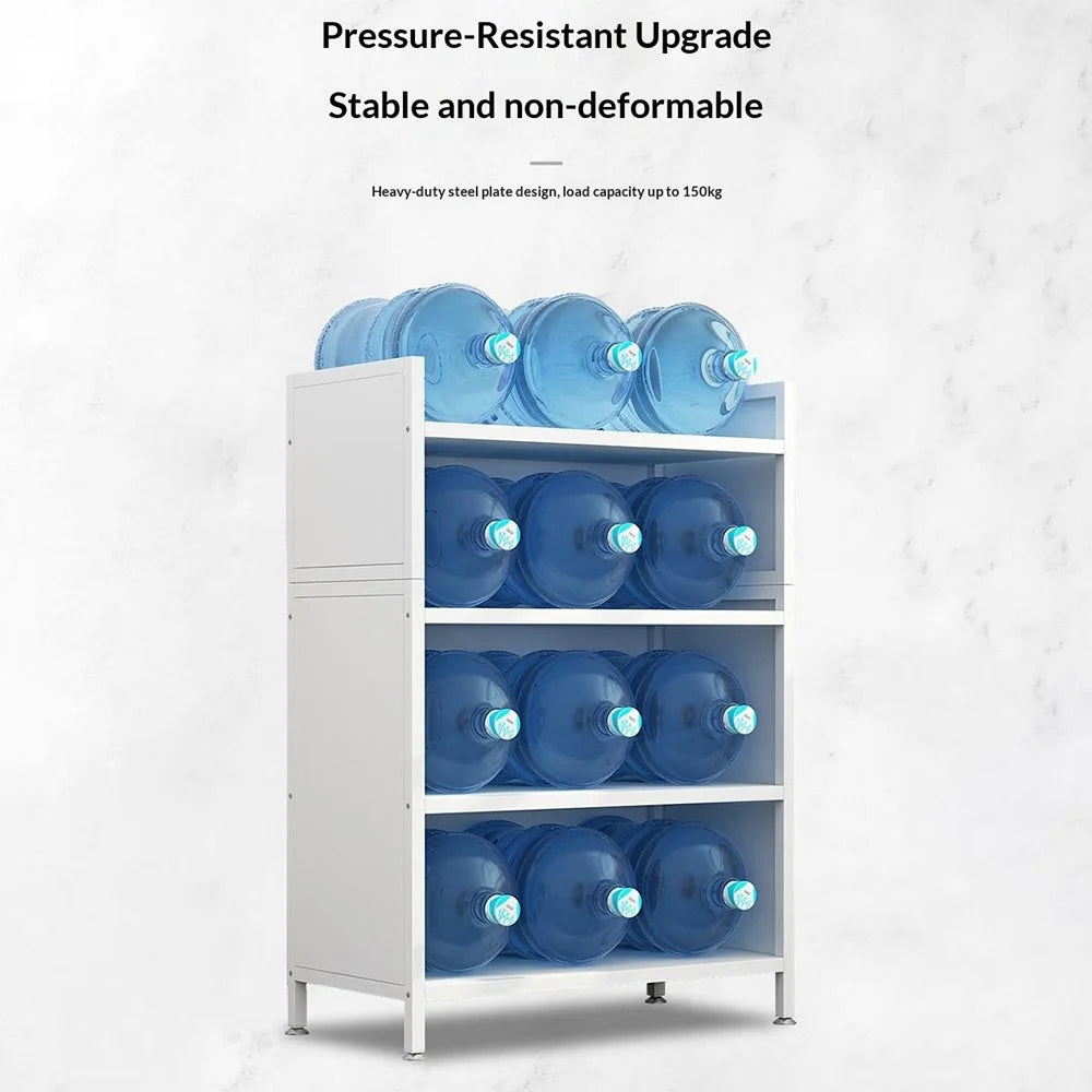 4 Tier 100cm Length Kitchen Storage Cabinet with Doors Multi-Layer Floor Standing Dust-Proof Shelving Unit - Grey - 5