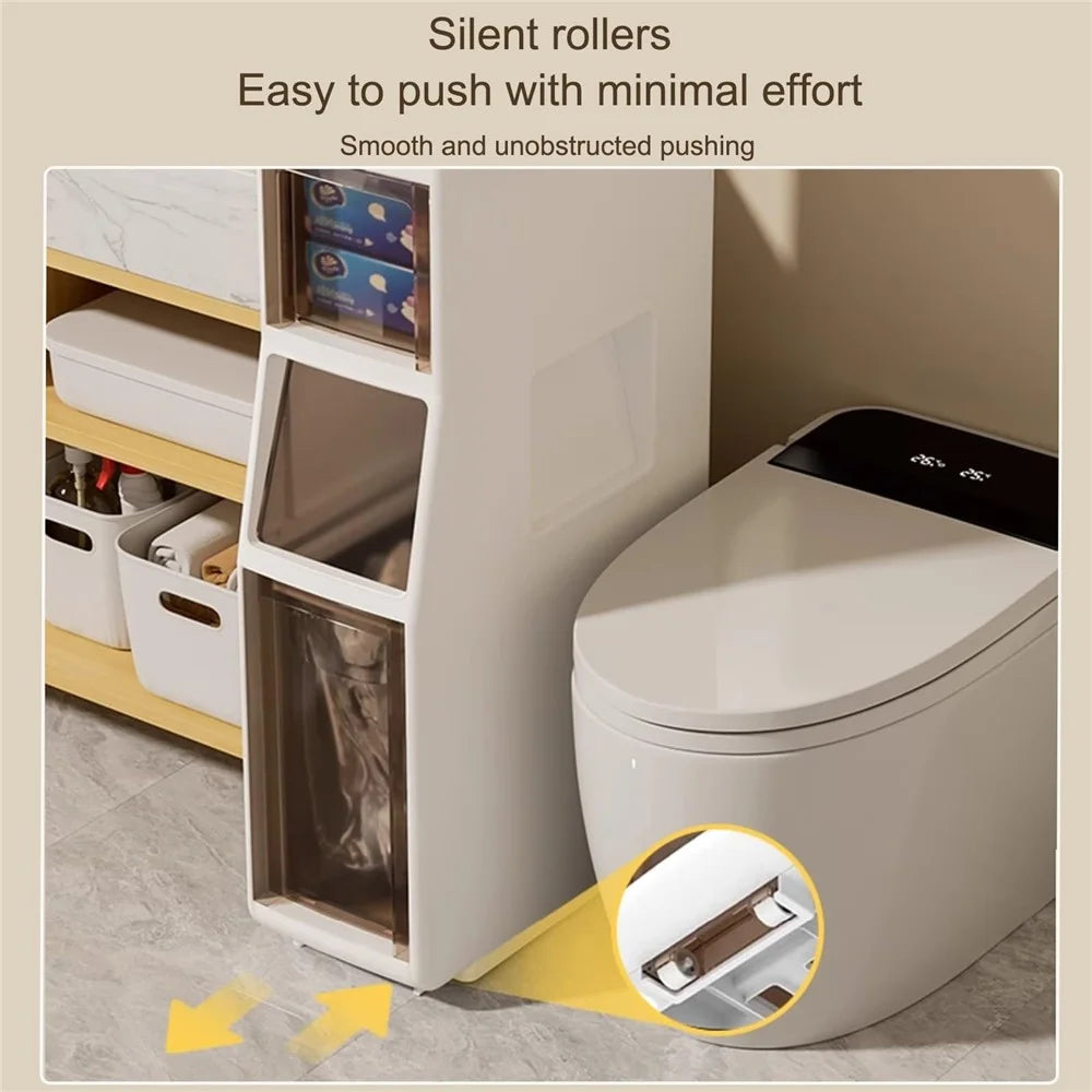 Slim Bathroom Storage Cabinet 5 Tier Toilet Organizer with Drawers / Trash Can / Tissue Box - 2
