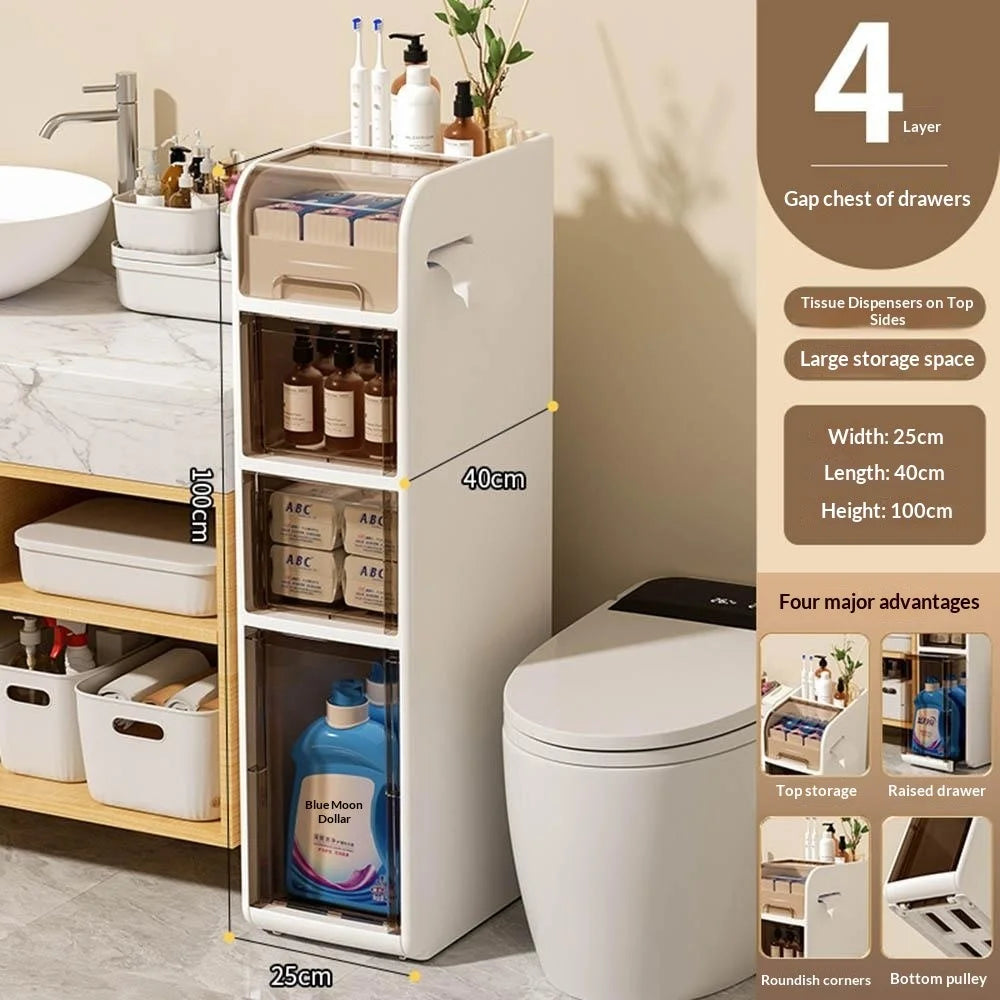 100cm Height Bathroom Storage Cart 4-Tier Narrow Cabinet Toilet Organizer with Wheels for Home - 2