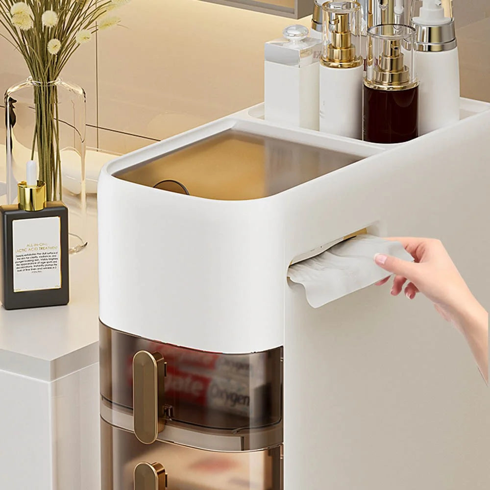 3-Tier Bathroom Storage Cabinet Narrow Toilet Side Organizer with Drawer Casters Space-Saving Gap Rack - 1