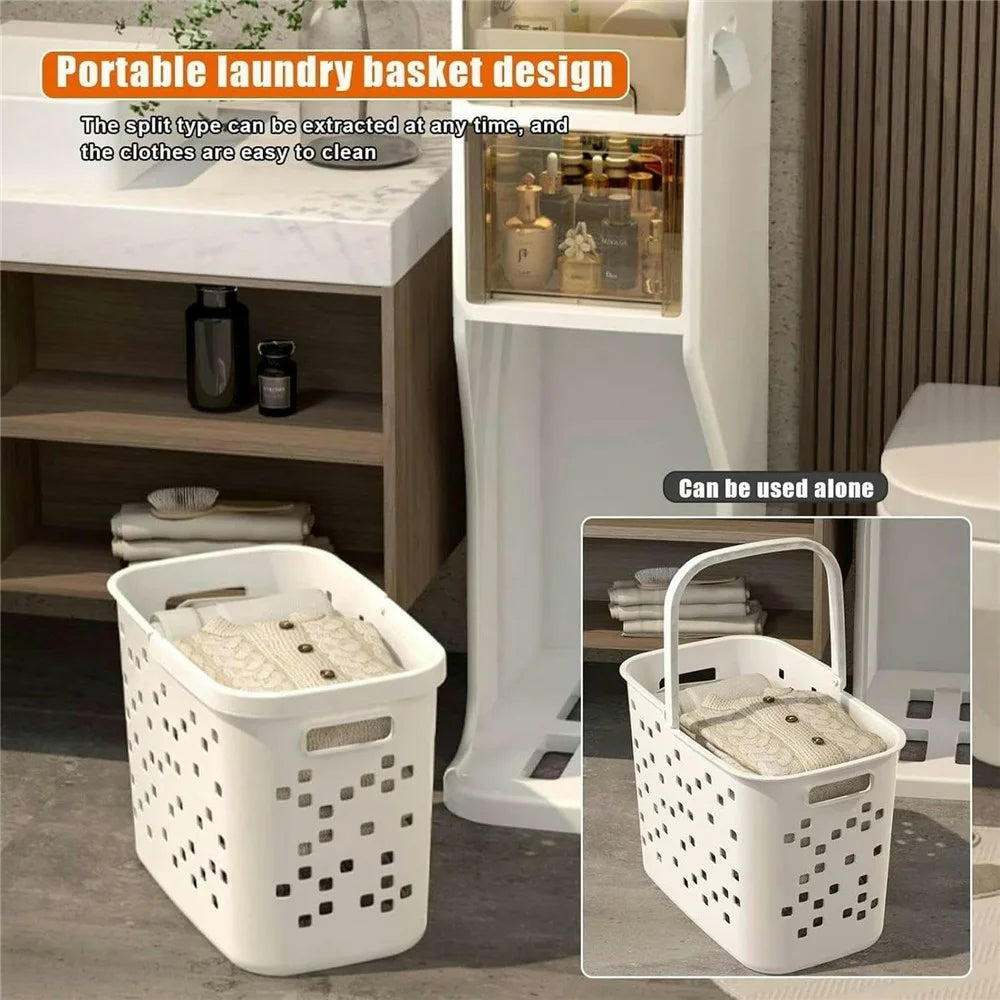 2 Tier Bathroom Storage Cart Slim Rolling Organizer with Laundry Basket for Toilet Paper Toiletries - 2