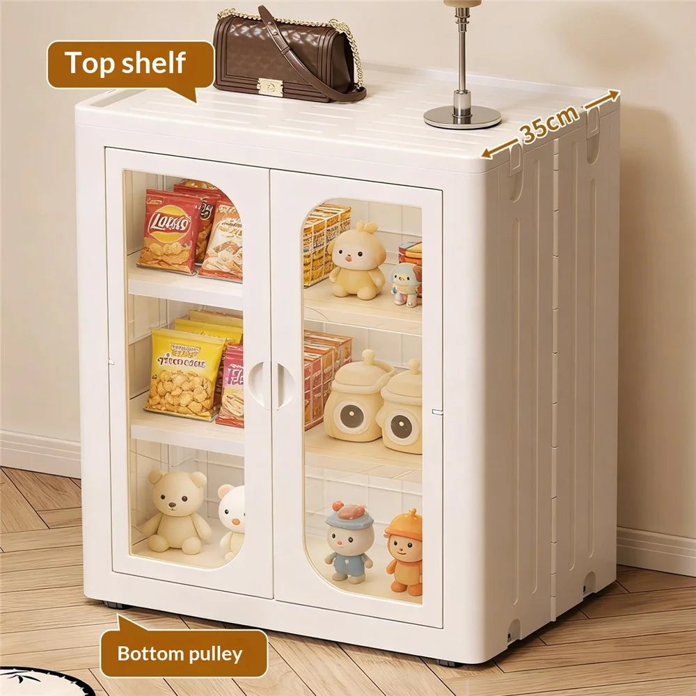 6-Tier No Assembly Folding Storage Cabinet Transparent Doors Plastic Snacks Toys Clothes Organizer for Bedroom Living Room - 3