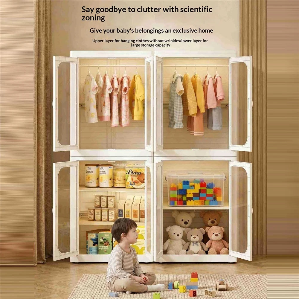 1-Tier+2-Tier 51.8x35x132.8cm No-Tool Folding Storage Cabinet Transparent Dual Door Snacks Clothes Toy Organizer - 3