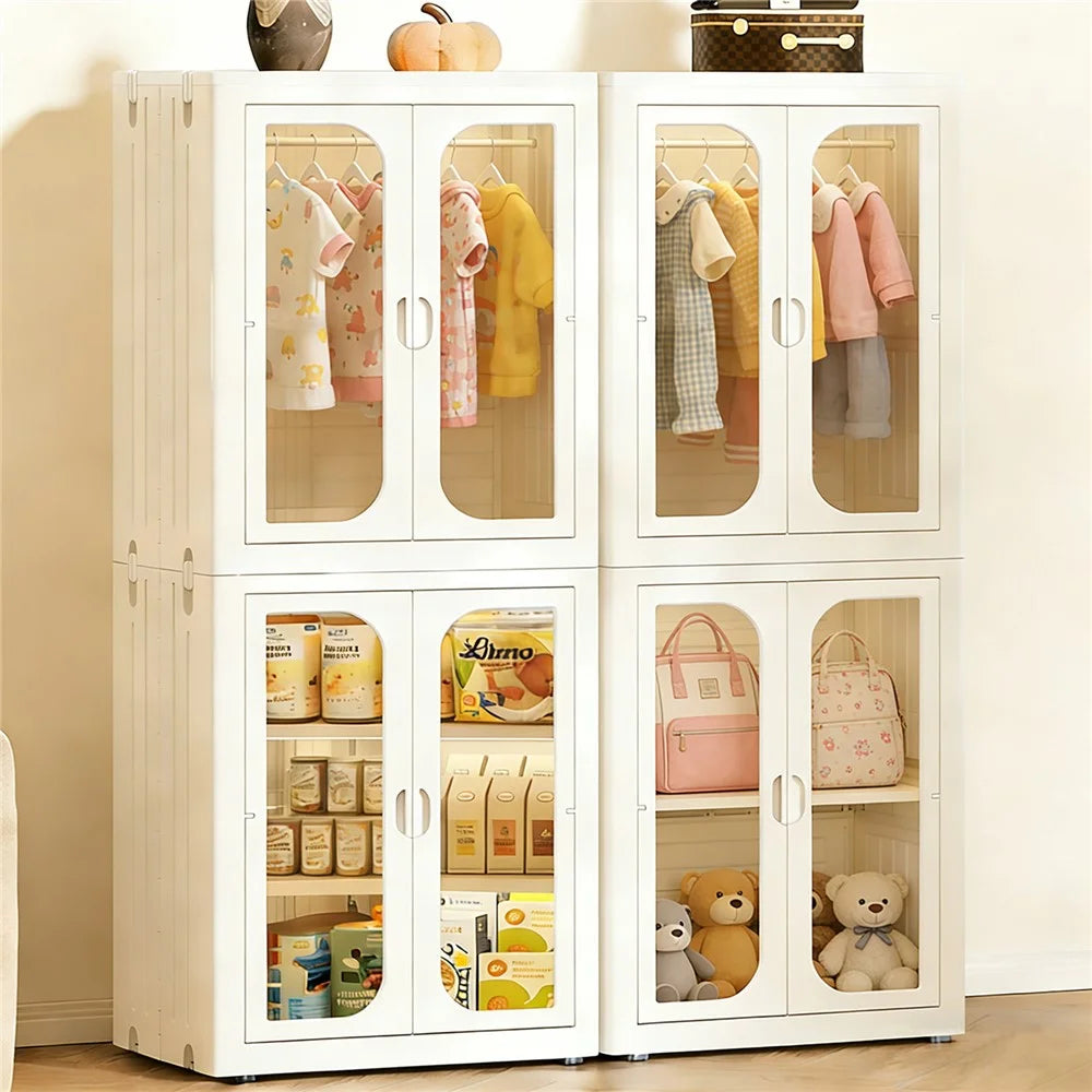 1-Tier+2-Tier 51.8x35x132.8cm No-Tool Folding Storage Cabinet Transparent Dual Door Snacks Clothes Toy Organizer - 4