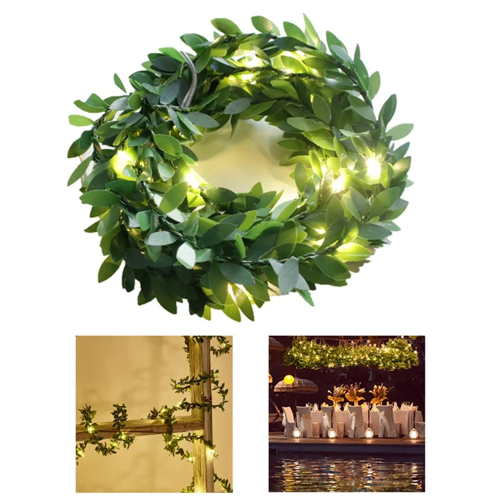 5m 50 LED Simulation Green Leaf Rattan Vine Light String Battery Operated Christmas Fairy Party DIY Decoration - 1