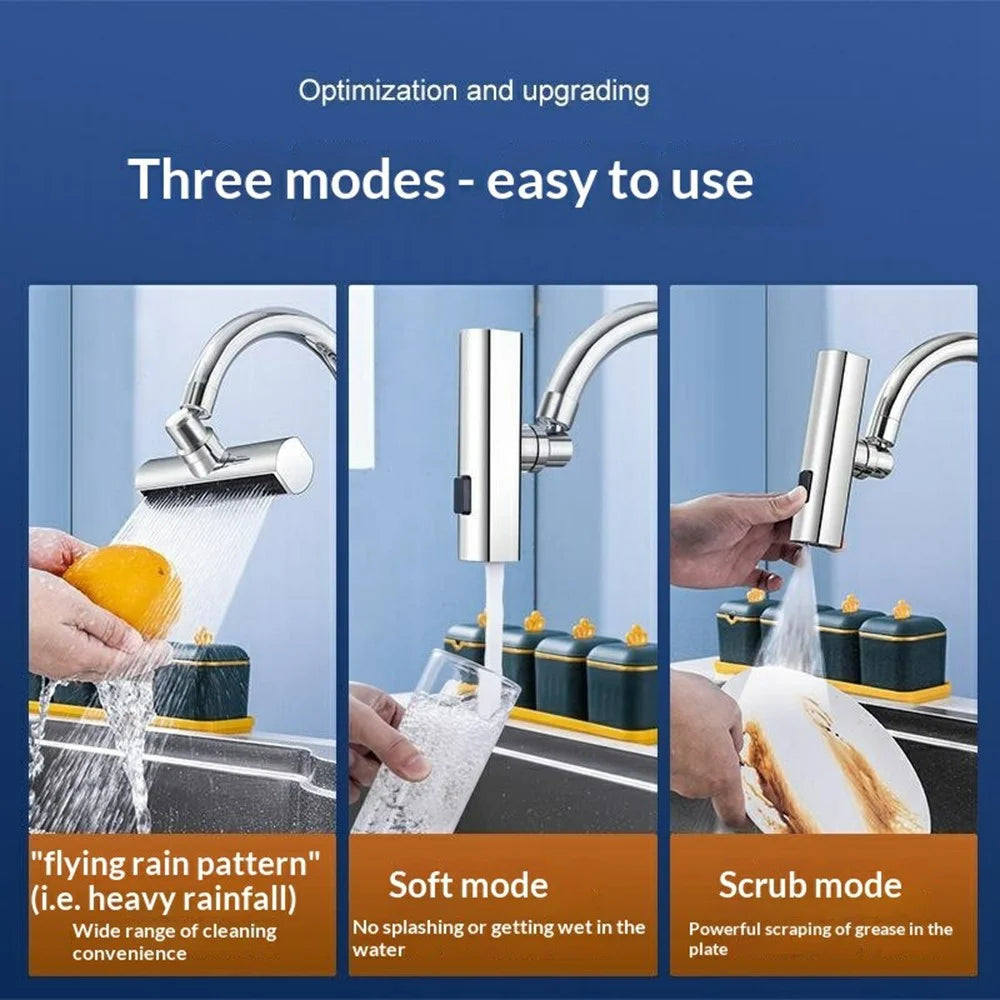 3-Mode Rotatable Kitchen Faucet Aerator 360 Degree Swivel Splash-Proof Water Tap Attachment for Washing - Silver - 4
