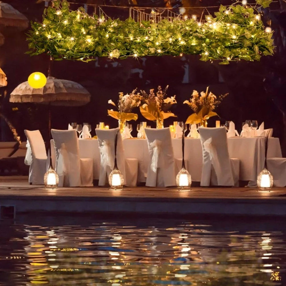 10m 100 LED Christmas Wedding Party Decorative Simulation Green Leaf Rattan Vine USB Charging Light String - 5