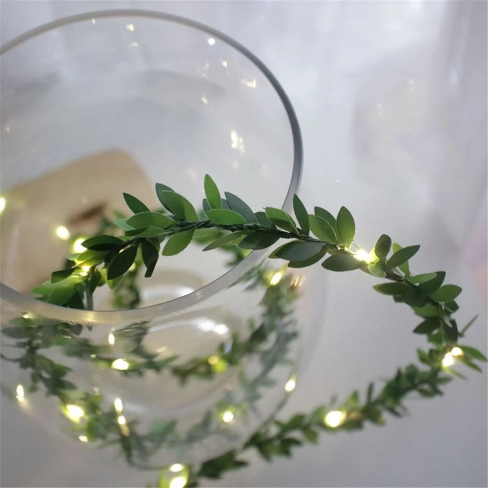 10m 100 LED Christmas Wedding Party Decorative Simulation Green Leaf Rattan Vine USB Charging Light String - 6