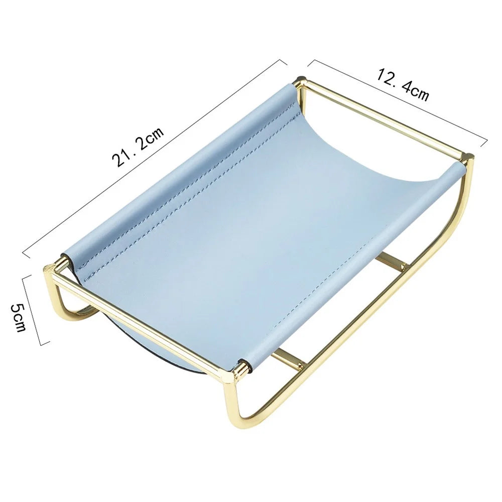 Iron Art Leather Sundries Organizer Tray Home Desktop Keys Watch Phone Storage Tray Decoration - Blue - 2