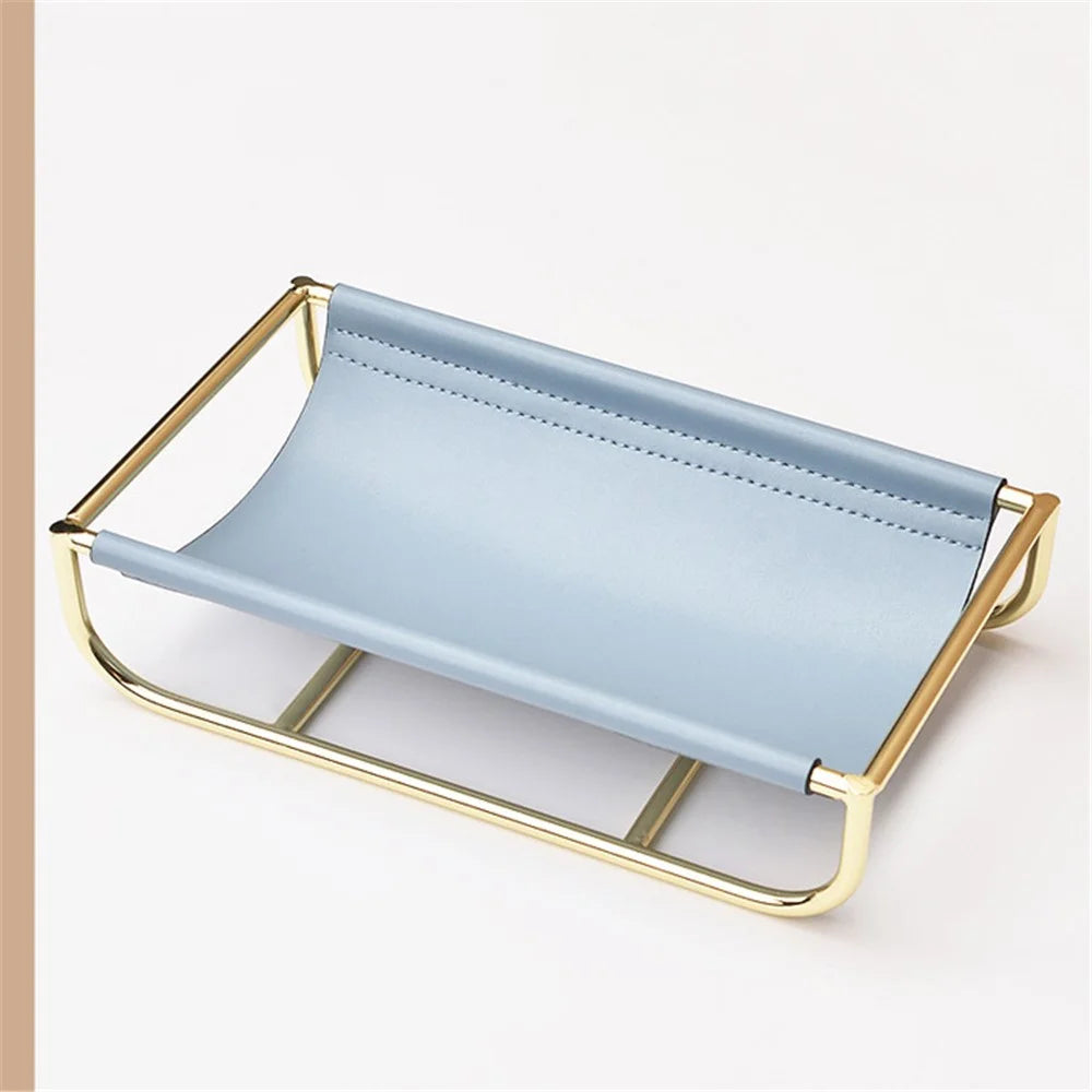 Iron Art Leather Sundries Organizer Tray Home Desktop Keys Watch Phone Storage Tray Decoration - Blue - 4
