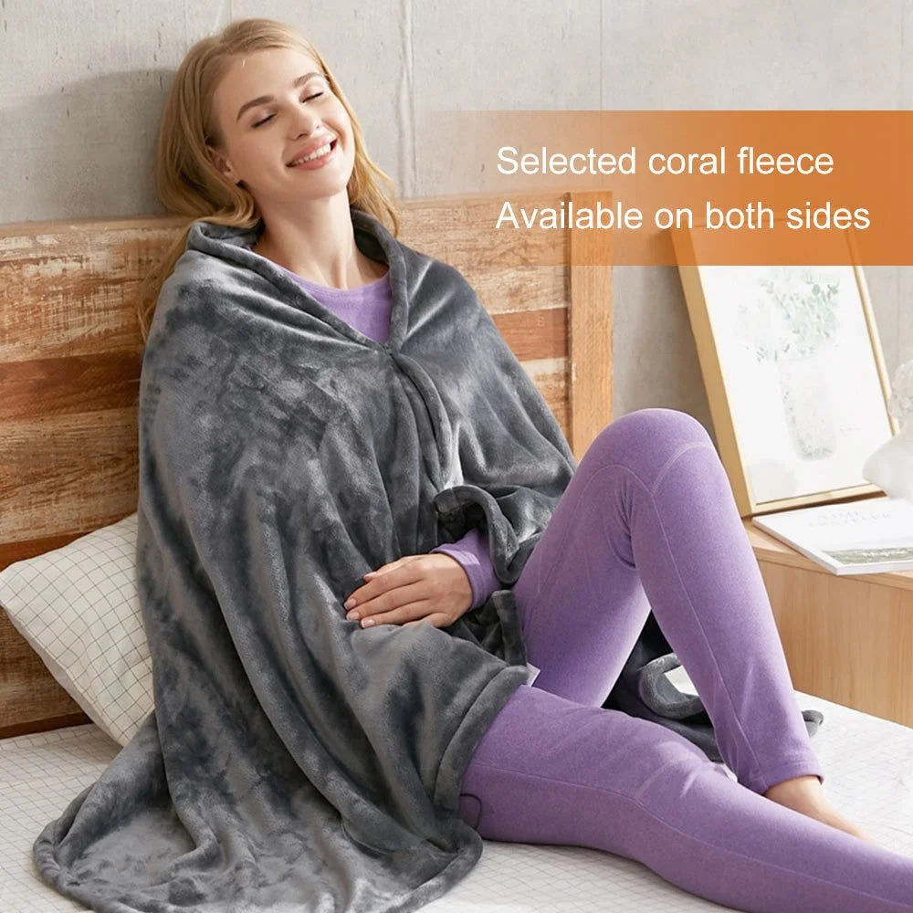 Electric Heated Blanket USB Charging Soft Warm Fleece Heating Winter Throw with 3 Temperature Levels Setting - 4