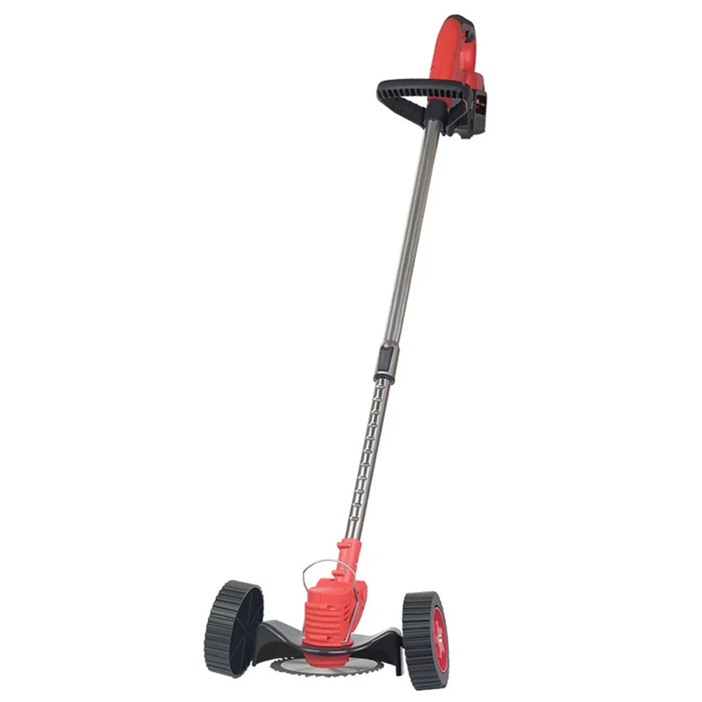 Weed Wacker Cordless Electric Weed Trimmer Portable Wheel Design Lawn Mower with 48VH 12000mAh Battery - Black+Red / EU Plug - 1