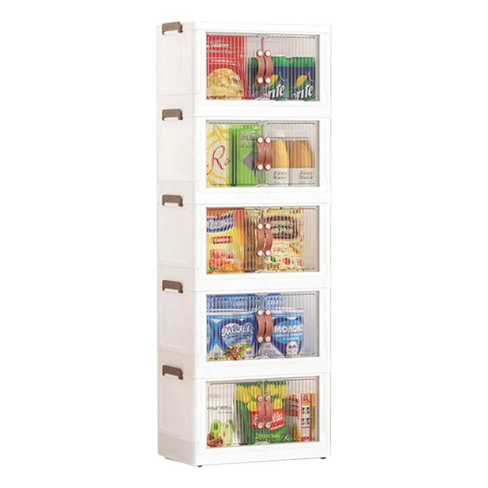 60.5*38*164cm 5 Layers Storage Box PP+HIPS+TPR Clear Door Clothes Snack Toy Storage Cabinet - 1