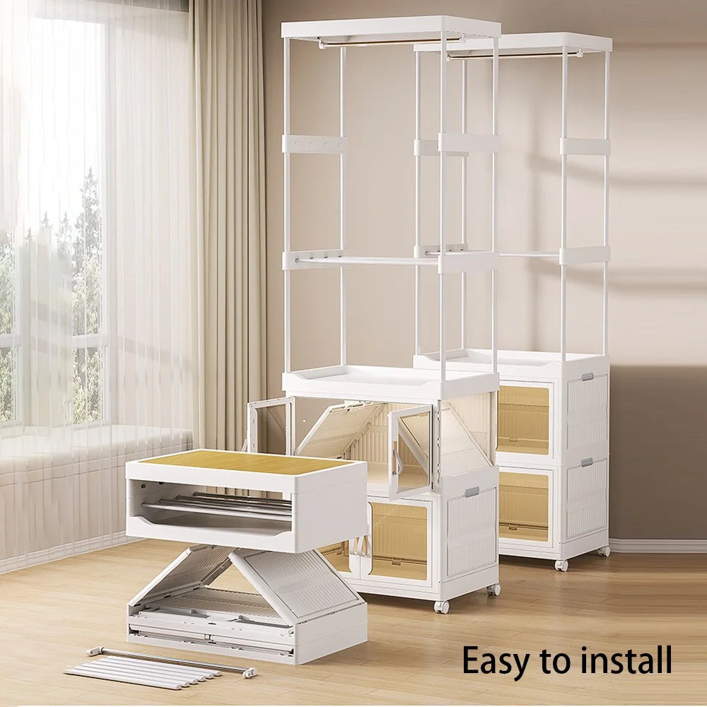 2255 Clothes Organzier Floor Standing Pulley Rack with 2 Foldable Carbinet, Size L - 4