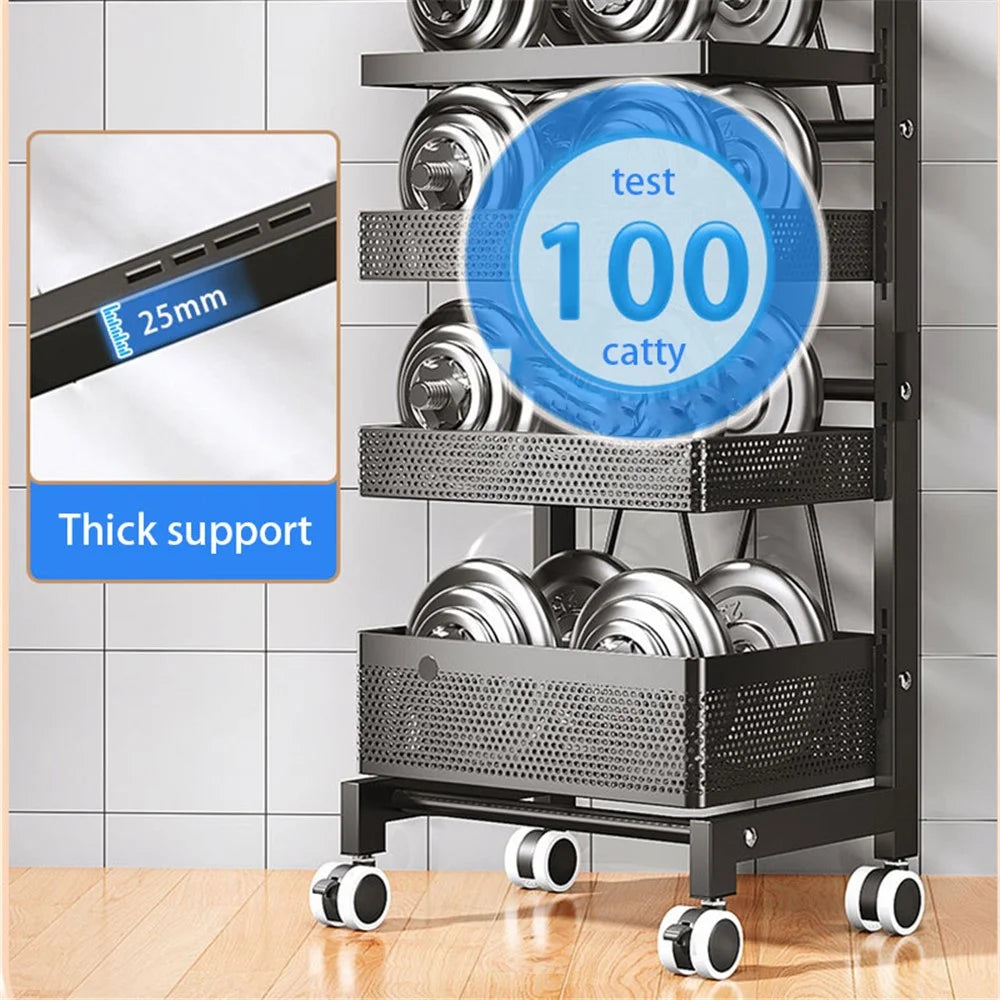 006-ZWJ-6866-5 5-Tier Utility Cart Adjustable Kitchen Storage and Organizer Cart with Lockable Wheels for Vegetables, Cruet, Pot - Black - 7